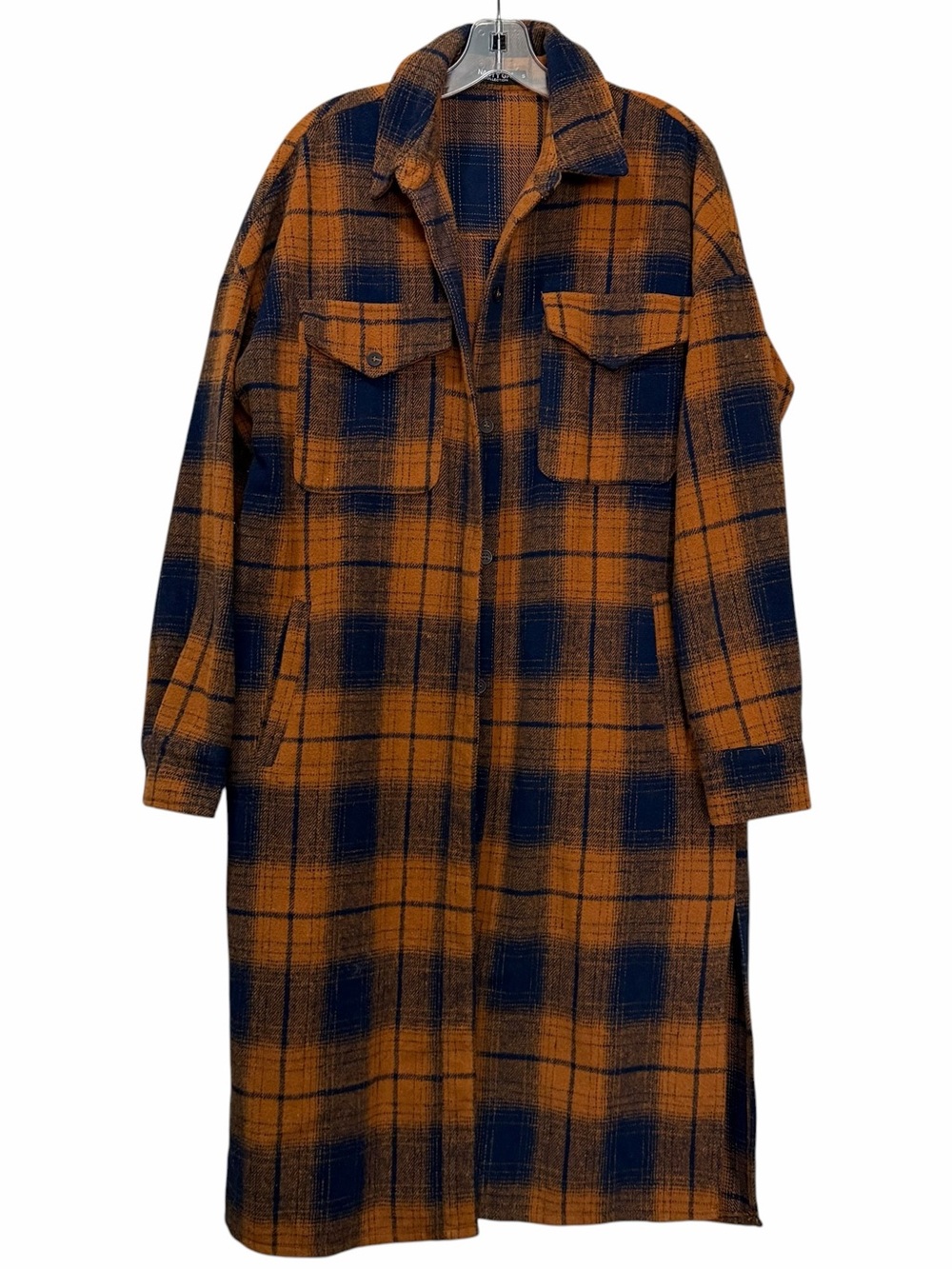 Nasty Gal Small Long Plaid Sweater Cardigan Trench C‎